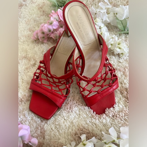 Napoleoni Leather Woven Net Heel Sandals, Mules | Red ❤️ | Women’s Size: 40, EU - Picture 6 of 10